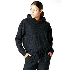 Athleta Printed Camo Farallon Navy XX-Small Sweatshirt Boxy Cropped Hoodie EUC